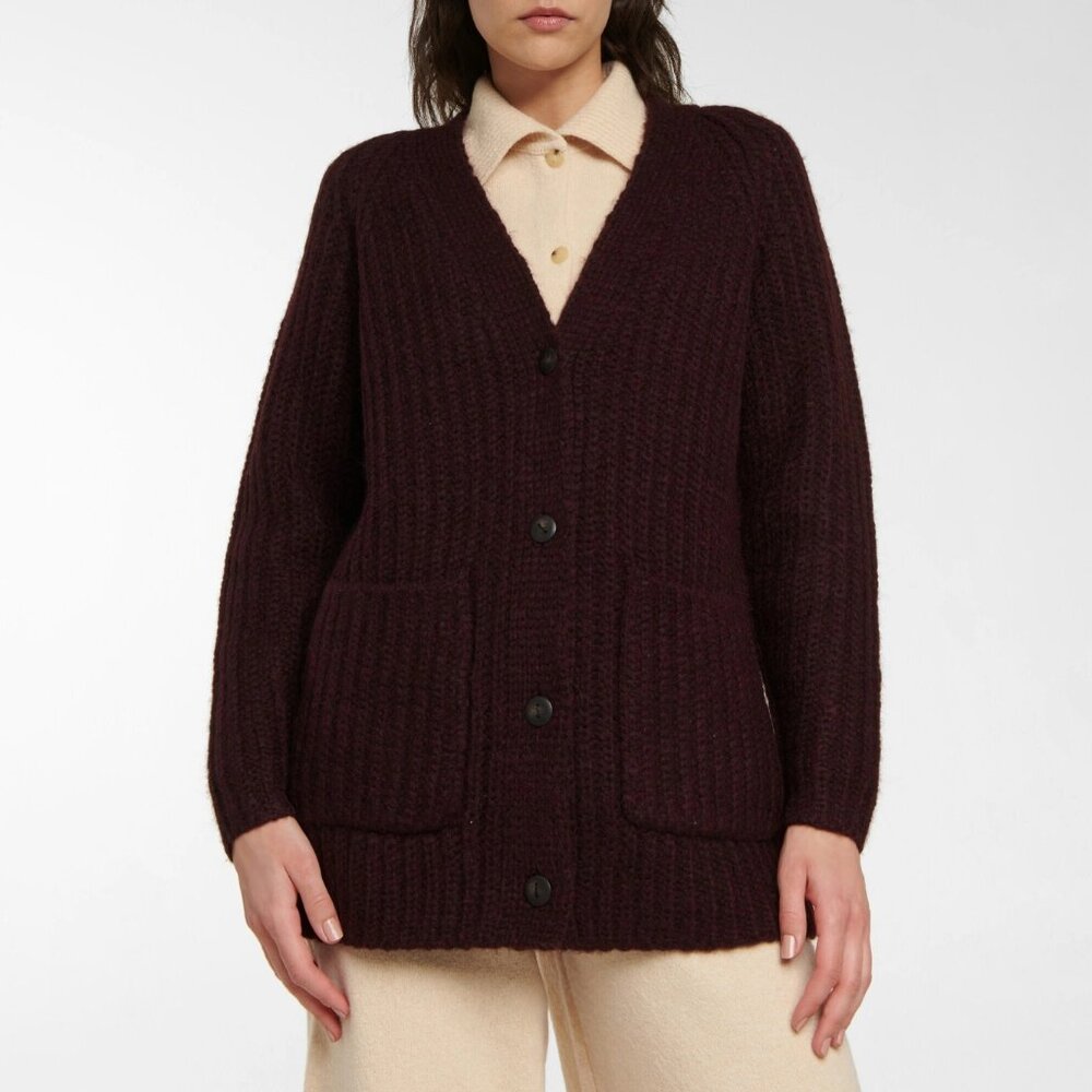 Vince Ribbed Wool Blend Pocket Cardigan H Plum Wine Size XXXL NEW NWT